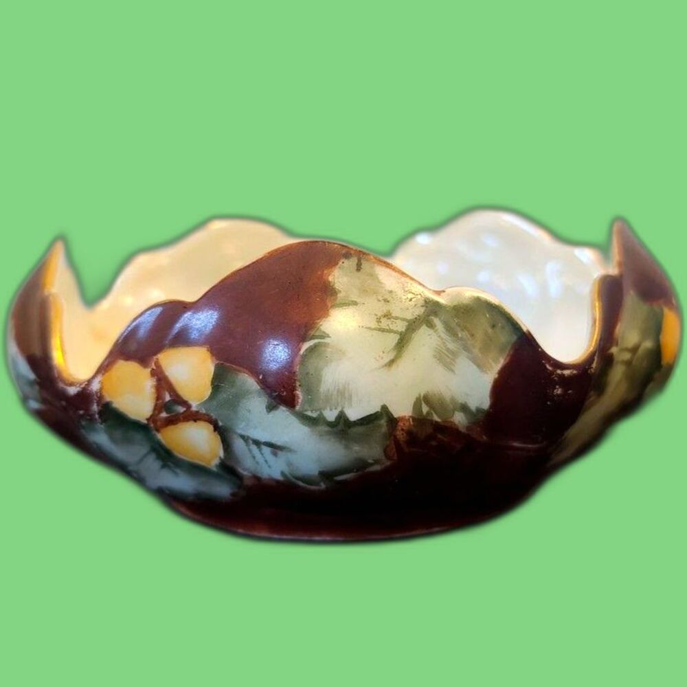 RARE NON-FOOTED‎ RS Germany Porcelain Bowl #RHSRHS55 Fruit On Org/Ylw Background